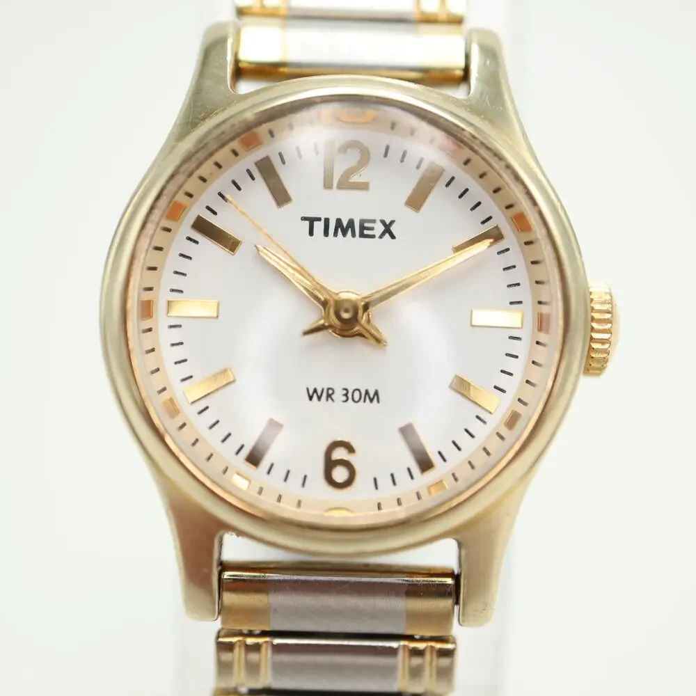 Timex Two Tone Petite 19mm Womens Watch Metal Stretch Band w New Battery